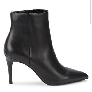 STEVEN black leather Lasting mid/high 3.25” heel pointy toe bootie 8.5